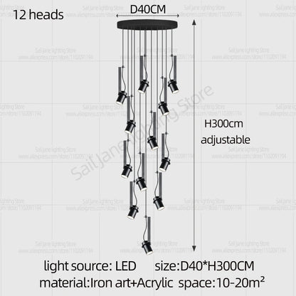 Focos LED Lámpara de araña Minimalista Moderna Iluminación para sala de estar Decoración del hogar Lámpara colgante para restaurante Lámpara colgante para escaleras