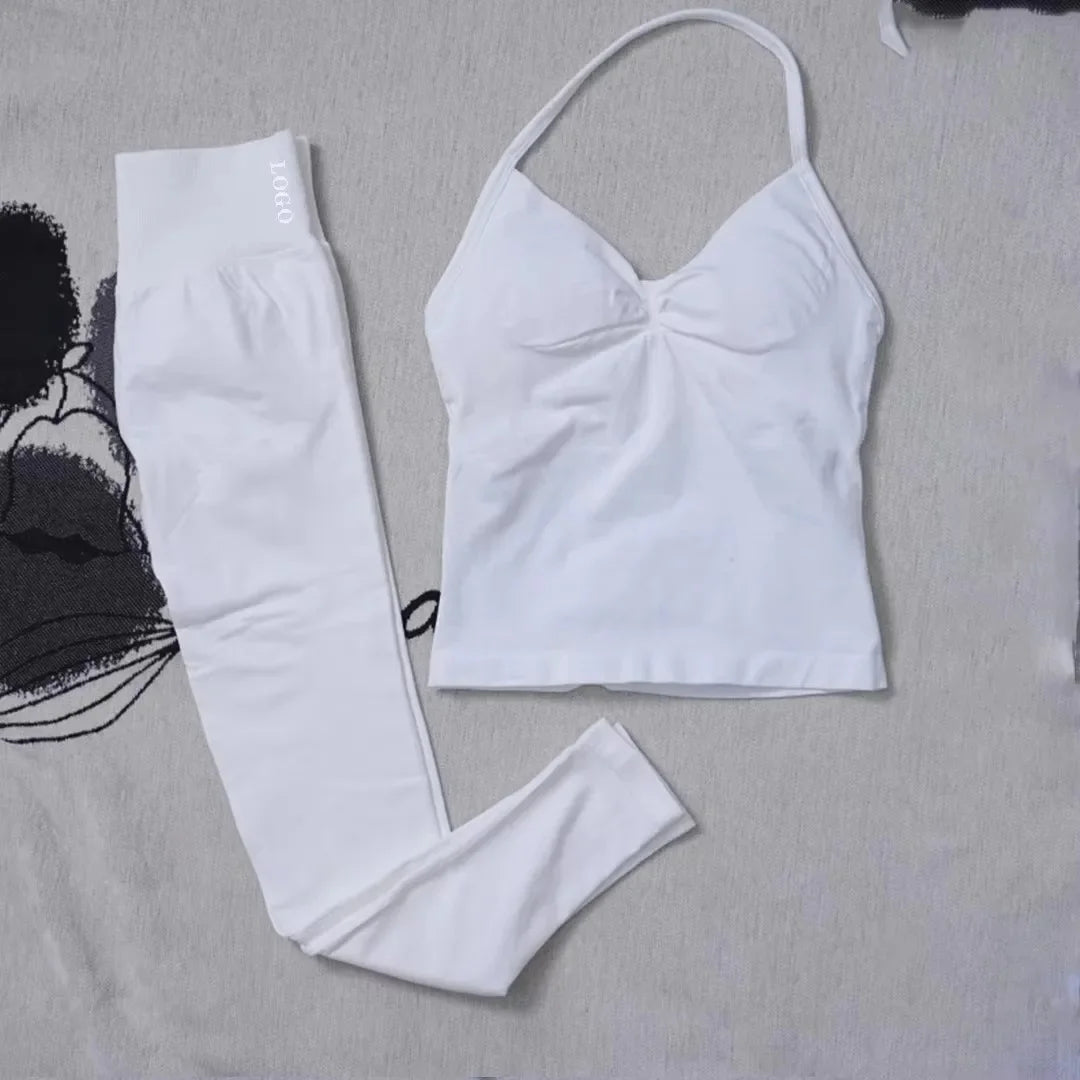 Conjunto de 2 piezas de yoga para mujer, leggings de cintura alta sin costuras, sujetador deportivo, ropa de entrenamiento, ropa deportiva para correr