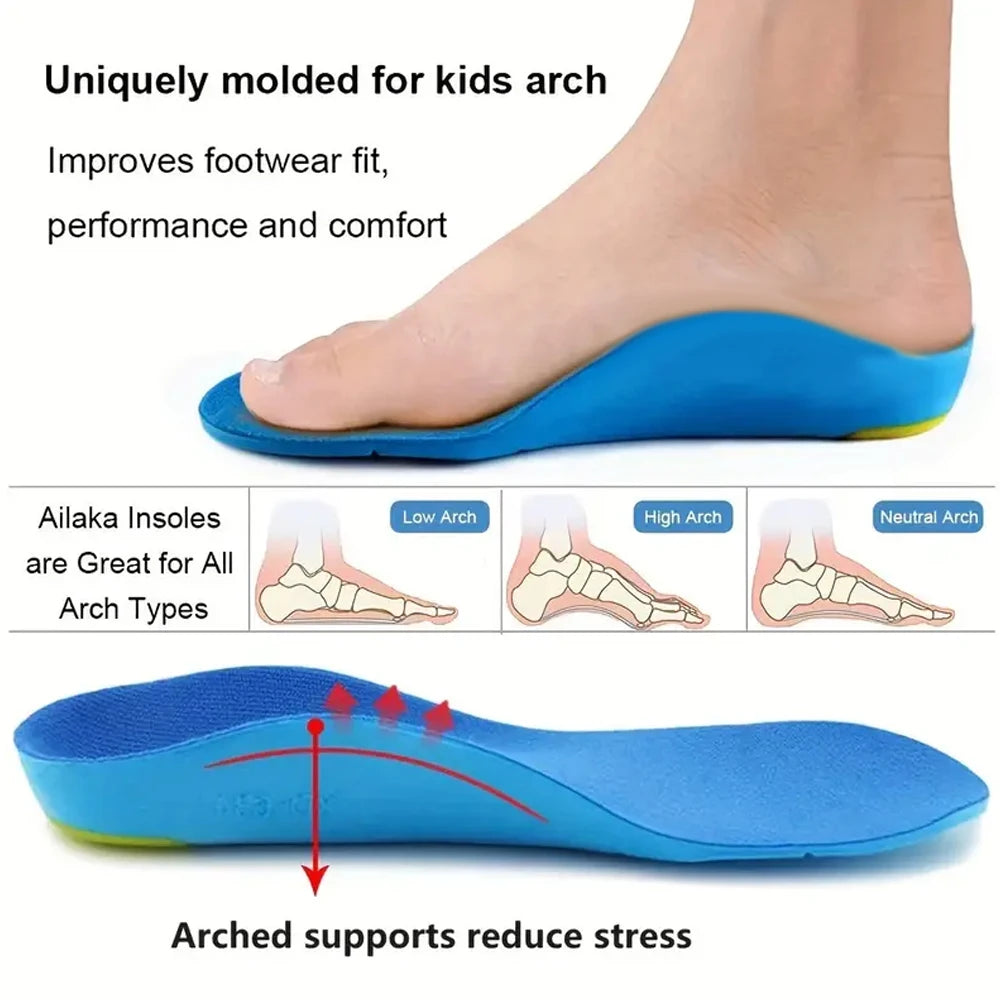 Plantillas ortopédicas para niños con soporte de arco alto para pie plano, fascitis plantar, calzado deportivo cómodo para correr.