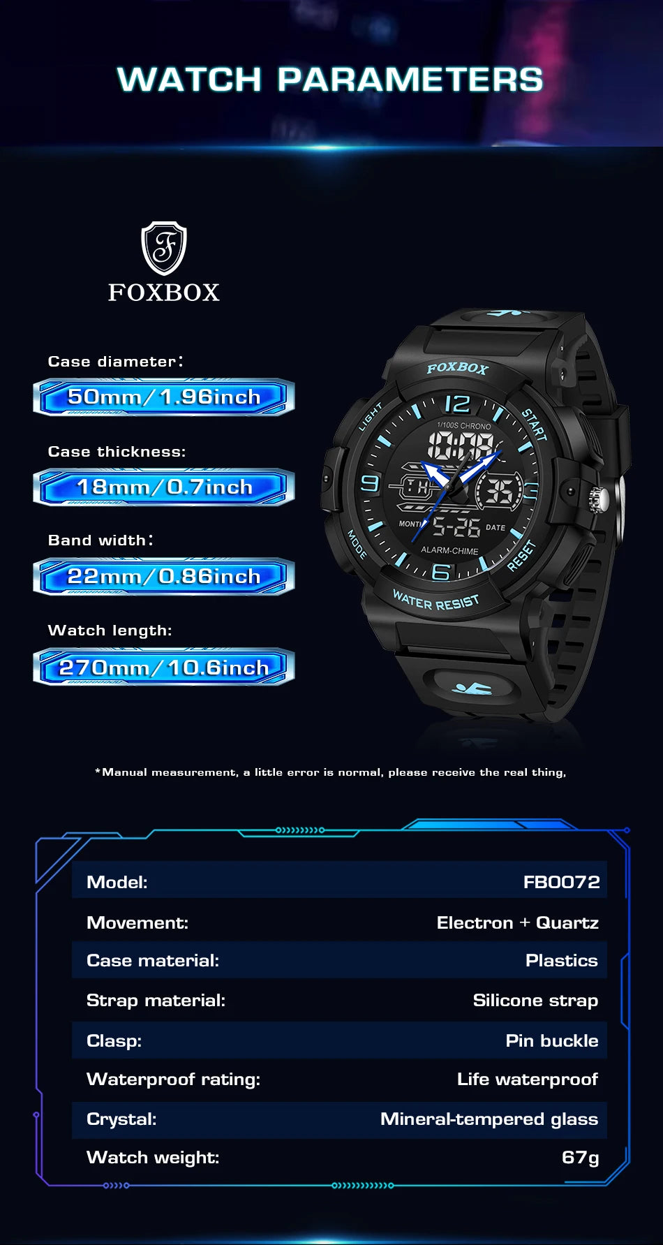 LIGE-Reloj de pulsera deportivo militar para hombre, nuevo, resistente al agua hasta 50 m, con alarma y pantalla LCD dual, de cuarzo