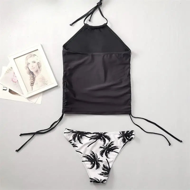 Women's Bathing Suit Coconut Drawstring Side Halter Neck Tankini Set Summer Beach Wear Cute Swimwear Women Swimsuit Sexy Bikini