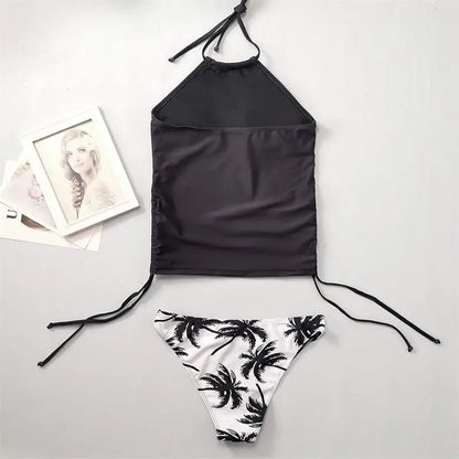 Women's Bathing Suit Coconut Drawstring Side Halter Neck Tankini Set Summer Beach Wear Cute Swimwear Women Swimsuit Sexy Bikini