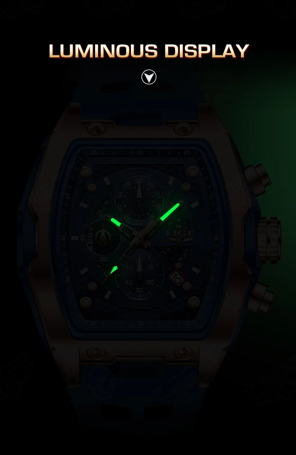 Reloj Masculino LIGE para hombre, reloj de pulsera de cuarzo de lujo resistente al agua, cronógrafo luminoso con fecha, reloj deportivo de silicona para hombre