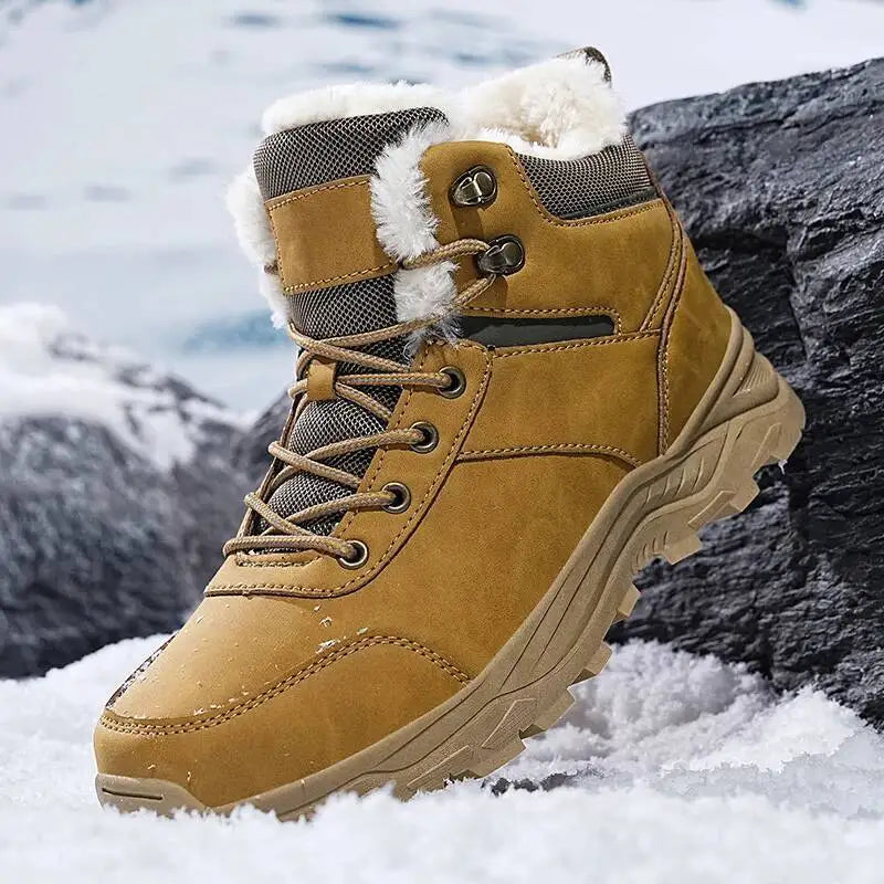Botas de nieve para hombre, informales, de invierno, con plataforma, antideslizantes, cálidas, de piel, para combate, senderismo, motociclismo, exteriores