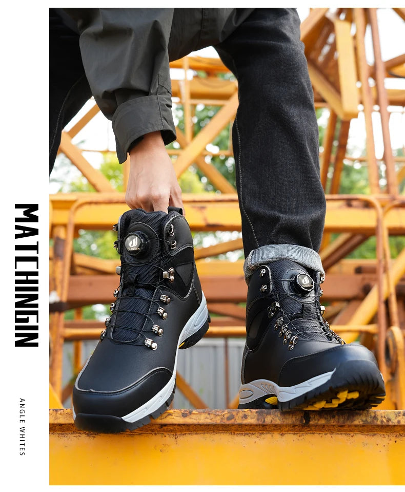 Zapatos de seguridad con botón giratorio, zapatillas de trabajo para hombre, zapatos indestructibles, zapatos de protección a prueba de pinchazos, botas de trabajo, botas tácticas.