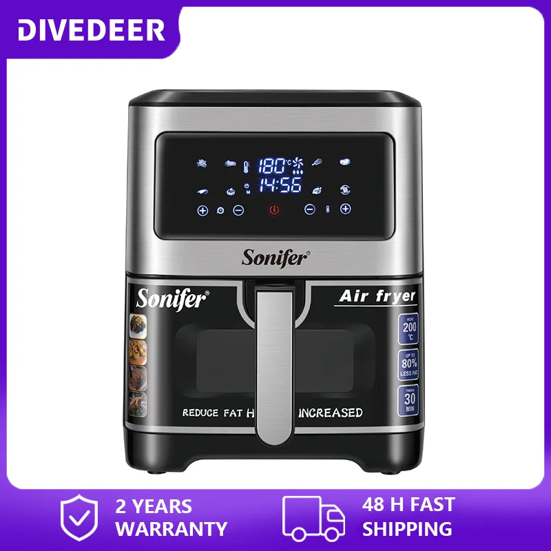 Freidora de aire DIVEDEER de 5 l, gran capacidad, automática, para cocina doméstica, horno de convección de 360°, freidora sin aceite