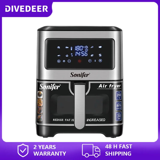 Freidora de aire DIVEDEER de 5 l, gran capacidad, automática, para cocina doméstica, horno de convección de 360°, freidora sin aceite