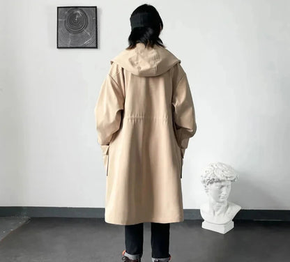 2025 Spring Autumn  Green Windbreaker Fashion Men Mid-length Casual Hooded Coat Men Daily High Street Overcoat Male Clothes