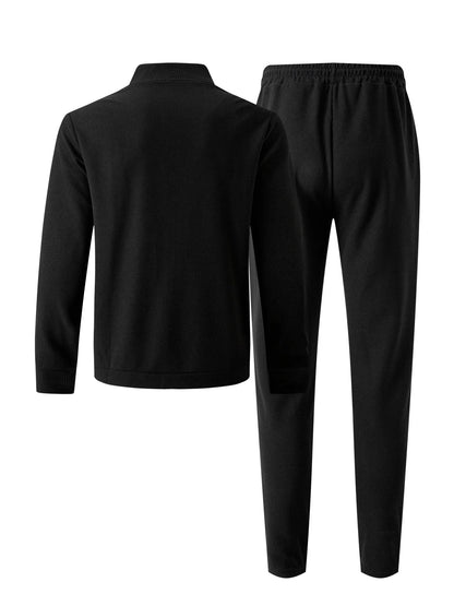 2025 new spring and autumn men stand collar solid color baseball casual Waffle full pants two men's suit men's wear
