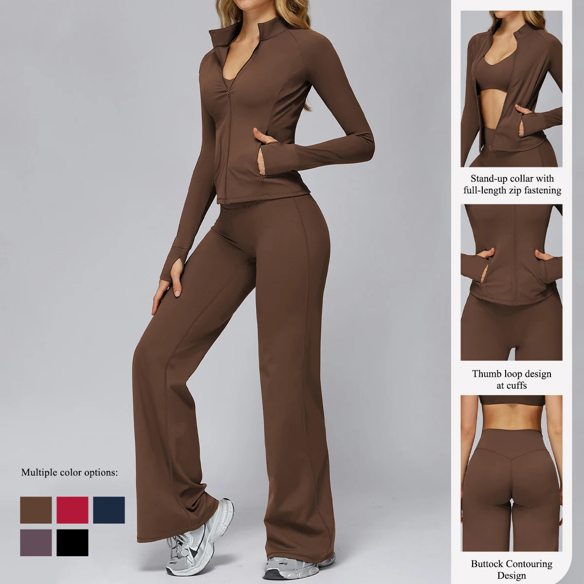 Conjunto deportivo Hearuisavy para mujer, chaqueta deportiva de manga larga con cremallera y bolsillos, ropa exterior ajustada de secado rápido para correr, pantalones de yoga de cintura alta