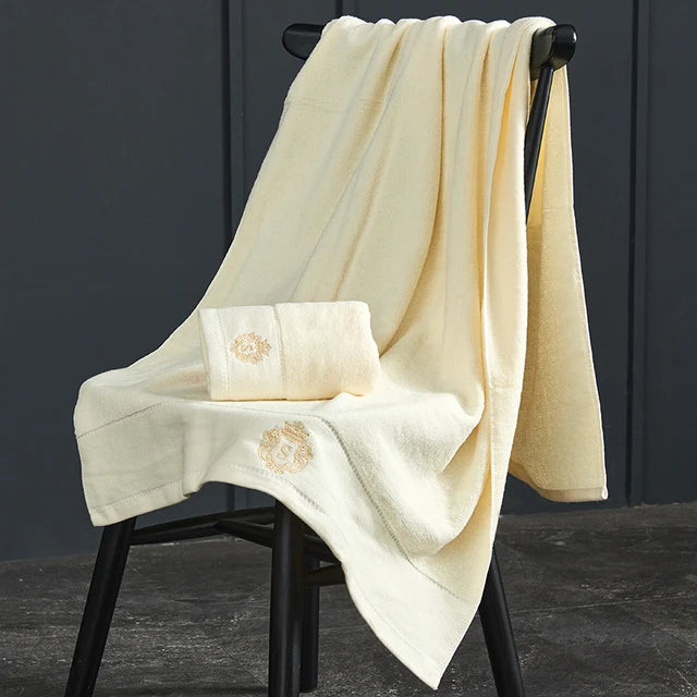 Toallas de baño de algodón de 140 x 70 cm, toalla de ducha grande y gruesa, regalo bordado, azul, blanco, marrón, negro, verde y gris.