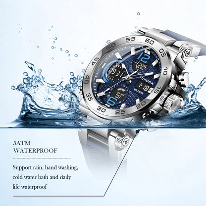 Reloj de pulsera deportivo para hombre FOXBOX Fashion Luxury Quartz, militar, impermeable, con doble pantalla, cronógrafo luminoso + CAJA