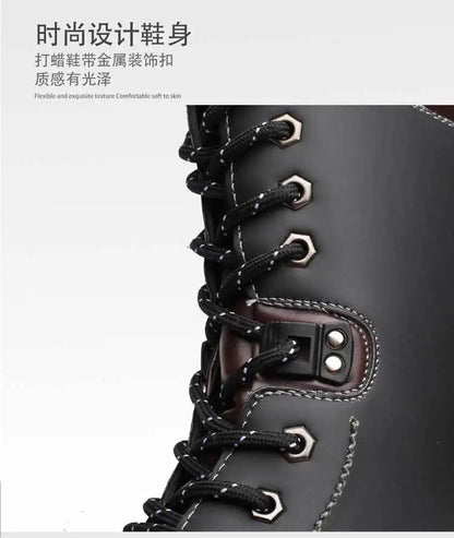 Botas altas de cuero para hombre, estilo motero, de invierno, estilo gótico punk, para hombre, estilo militar informal, para uso exterior.