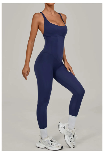 Nuevo mono de yoga para mujer, sexy, con espalda en V, cintura alta, realce de glúteos, tirantes ajustables, conjunto de yoga de secado rápido y transpirable, mono deportivo.