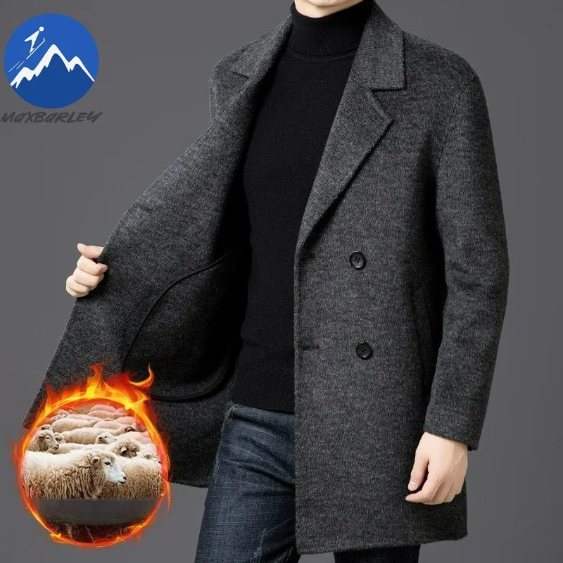 Chaqueta de lana de lujo para hombre Maxbarley, cuello de traje, abrigo ligero y cálido para trabajo, viajes informales, resistente al frío, mezcla de lana para invierno
