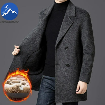 Chaqueta de lana de lujo para hombre Maxbarley, cuello de traje, abrigo ligero y cálido para trabajo, viajes informales, resistente al frío, mezcla de lana para invierno