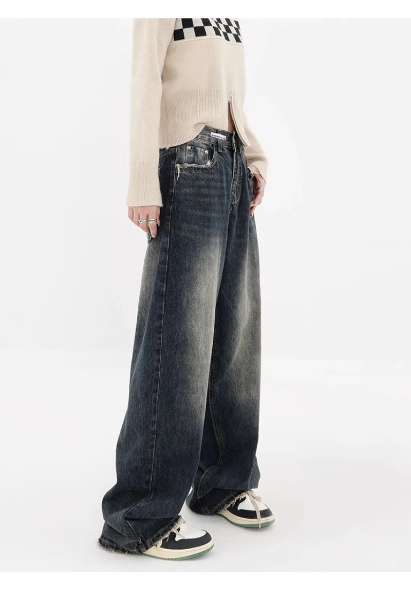 Pantalones vaqueros holgados Harajuku Y2K para mujer, ropa de calle retro, pantalones de cintura alta, pantalones vaqueros holgados de pierna ancha para mujer