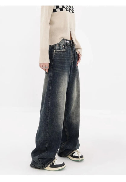 Pantalones vaqueros holgados Harajuku Y2K para mujer, ropa de calle retro, pantalones de cintura alta, pantalones vaqueros holgados de pierna ancha para mujer