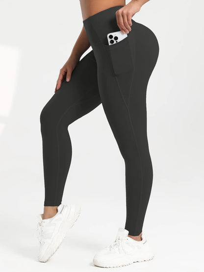Leggings de yoga para mujer, 2 unidades, con bolsillos, color liso, para gimnasio, actividades al aire libre, cintura alta, ajustados, pantalones deportivos para correr.