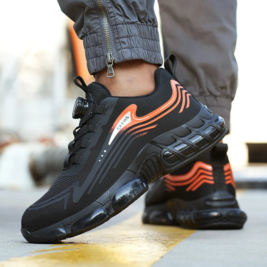 Zapatos de seguridad tipo zapatillas ligeras y transpirables con puntera de acero, diseño antiperforación, amortiguación de impactos y protección antiaplastamiento, calzado de trabajo para hombre.