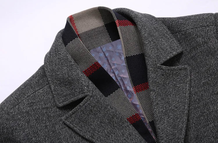 Abrigo de lana grueso con cuello tipo bufanda para hombre, ideal para otoño/invierno. Chaqueta de lana de alta calidad, estilo moderno y corte medio.