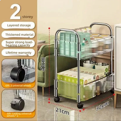 Estante móvil con ruedas, estante de almacenamiento multicapa, carrito para el hogar para refrigerios, cosméticos, artículos diversos, organizador de 2/3/4 niveles, carrito rodante