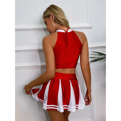 New sexy female student cheerleading costume women's adult cheerleading uniform dance uniform sleeveless crop top with mini p