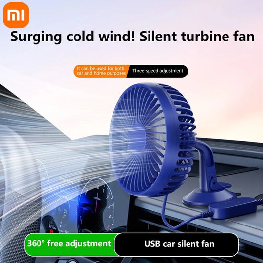 Ventilador de coche Xiaomi con doble cabezal ajustable de 360°, ventilador eléctrico para automóvil, USB/12 V/24 V, 2 velocidades, silencioso, para escritorio de casa