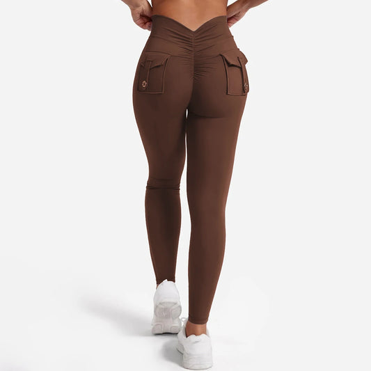 Leggings de yoga de nailon para mujer con bolsillo en los glúteos, pantalones deportivos de spandex para fitness, transpirables y que realzan la cadera.