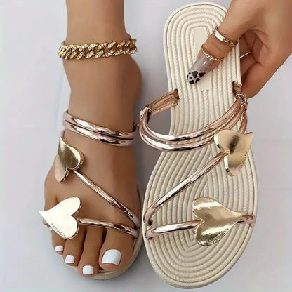 Sandalias planas elegantes con forma de corazón para mujer, con punta abierta, antideslizantes, para playa y exteriores, verano 2024, talla 43