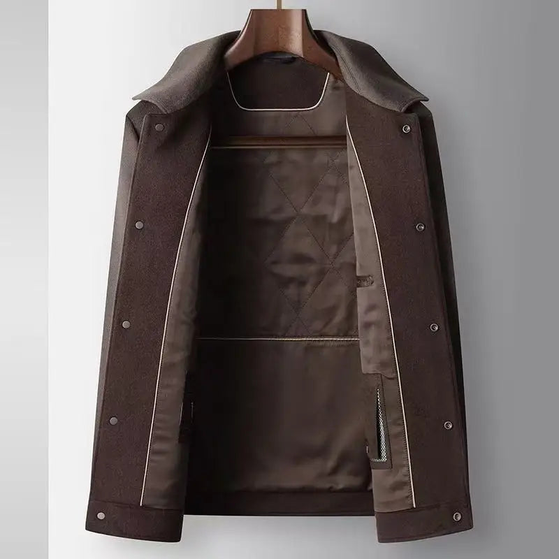 2025 Autumn/Winter New Men's Woolen Coat with 95% Wool Content, Cashmere Warmth, Light Luxury Business Leisure Woolen Coat