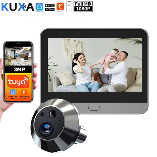 Cámara de puerta Pixel de 3 MP, batería de 5000 mAh, WiFi, pantalla de 4,3 pulgadas, mirilla digital con ángulo de visión amplio de 130° y detección PIR.