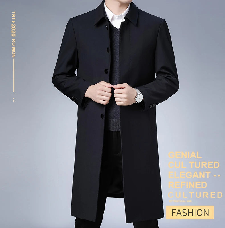 Autumn Winter Men Trench Coat Business Fashio Casual Male Jackets Slim Comfort Warm Windproof Top Trend Streetwear Outerwear New