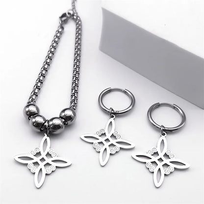Conjunto de joyas de acero inoxidable, colgante de nudo celta irlandés, collar, pendientes, pulsera, anillo, brujería, bruja