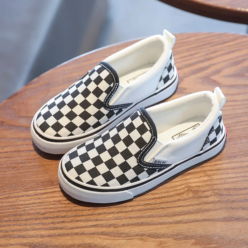 Zapatos para niños con estribo de un solo pie, zapatos de lona para niños, zapatos de verano para niños, zapatos con placa a cuadros, zapatos de tela para niñas pequeñas.