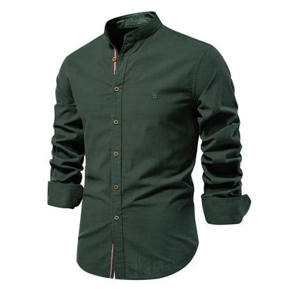 Camisa de lino 100% algodón para hombre, camisas de marca con bordado de color liso, blusas informales de manga larga de alta calidad con botones