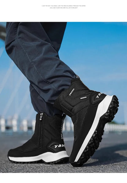 Botas de invierno para hombre 2025, botas de nieve para exteriores, cálidas, de felpa, gruesas, impermeables, antideslizantes, hasta media pantorrilla, zapatos de invierno para hombre