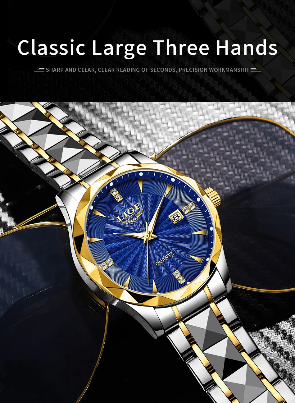 Reloj de lujo LIGE para mujer, moderno, deportivo, para exteriores, luminoso, de cuarzo, con movimiento importado, resistente al agua, de acero inoxidable.