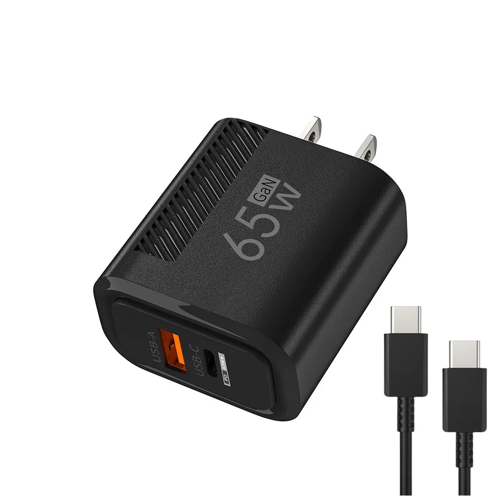 Cargador GaN USB-C de carga rápida de 65 W para teléfonos móviles, adaptador de enchufe UE/EE. UU. para iPhone, Samsung y Xiaomi, cargador de pared tipo C de carga rápida.