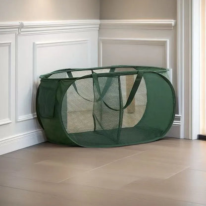 Cesta de lavandería plegable y duradera, cesta de lavandería de malla desplegable con bolsillo lateral, cesta de almacenamiento de ropa plegable con refuerzo