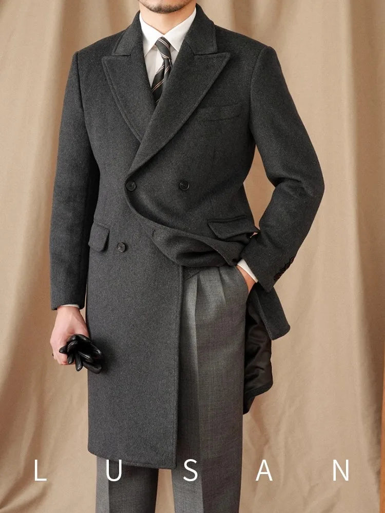 Abrigo Chester de lana 50% para hombre - 800 g. Chaqueta de campo retro cruzada de otoño/invierno.