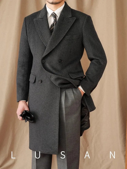 Abrigo Chester de lana 50% para hombre - 800 g. Chaqueta de campo retro cruzada de otoño/invierno.