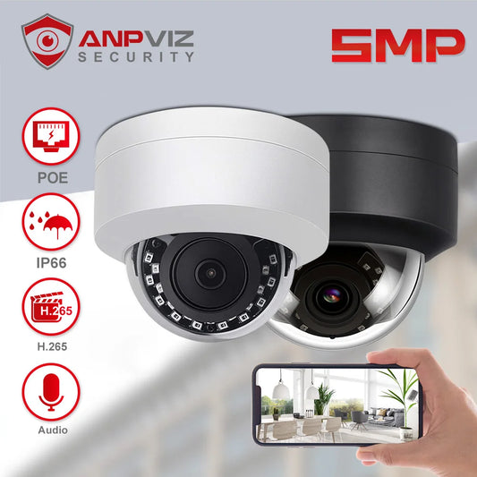 Cámara de vídeo IP Anpviz de 5 MP para exteriores, tipo domo, PoE, compatible con Hikvision, CCTV, H.265 para NVR, audio unidireccional, IP66, IR 30 m, aplicación Danale
