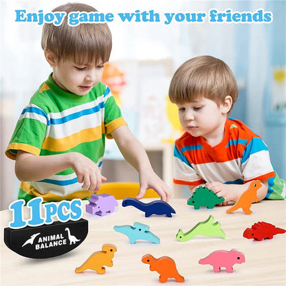 Bloques de equilibrio de madera, juguetes para niños, animales, dinosaurios, construcción, apilamiento, juegos de mesa altos, juguete Montessori de madera, regalo para niños