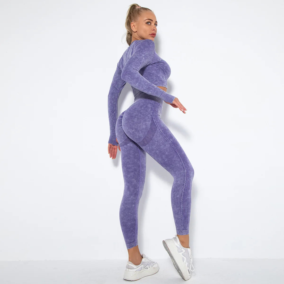 Conjunto de gimnasio con top corto sin costuras para mujer, conjunto de entrenamiento de yoga, ropa deportiva, leggings push up, chándal