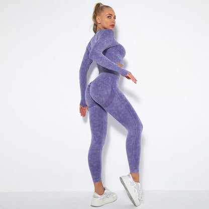 Conjunto de gimnasio con top corto sin costuras para mujer, conjunto de entrenamiento de yoga, ropa deportiva, leggings push up, chándal