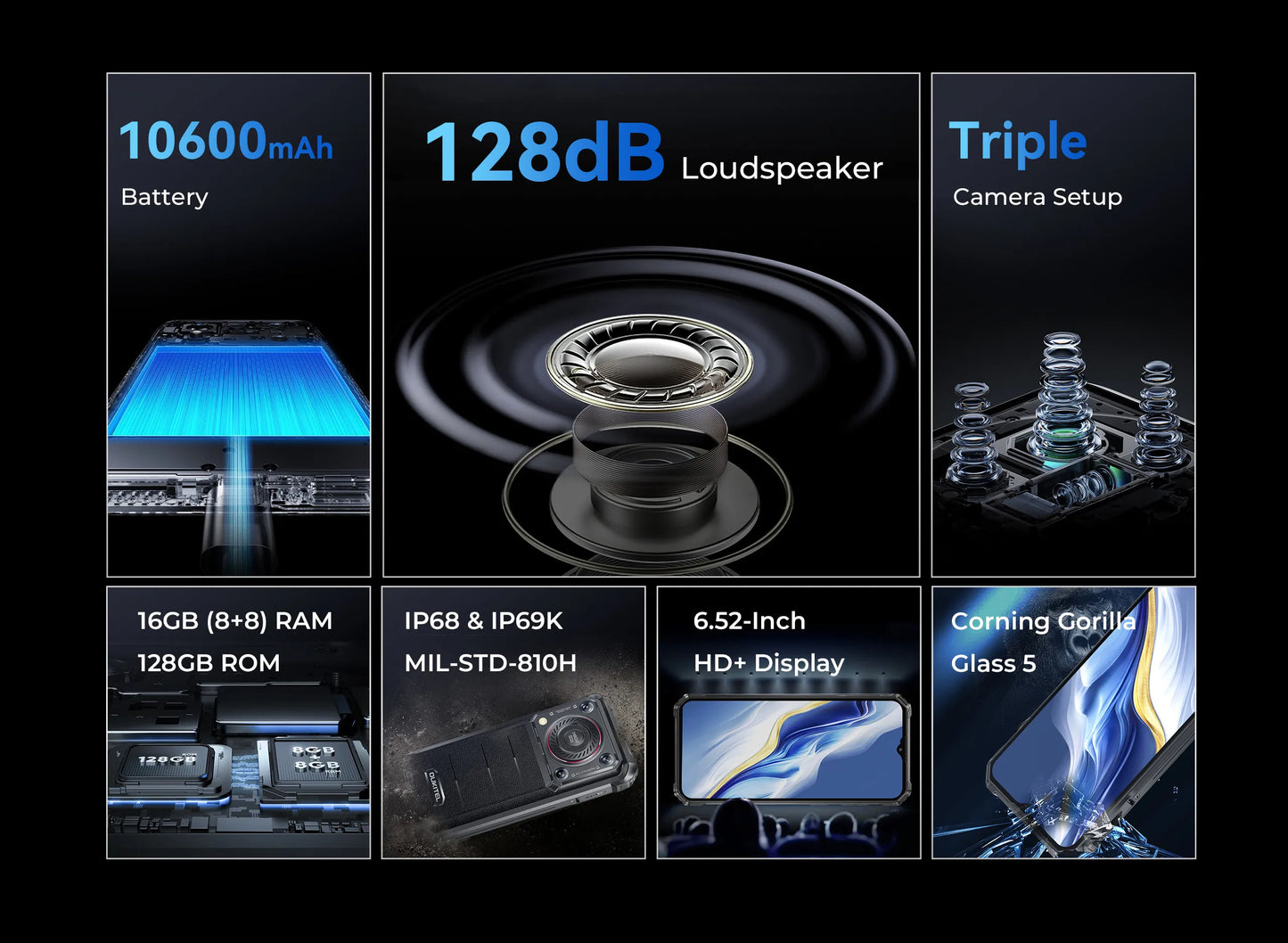 [Estreno mundial] Smartphone resistente Oukitel WP36, batería de 10600 mAh, pantalla HD+ de 6,52", 16 GB de almacenamiento interno, 128 GB de almacenamiento interno, sistema operativo Android 13, cámara de 13 MP