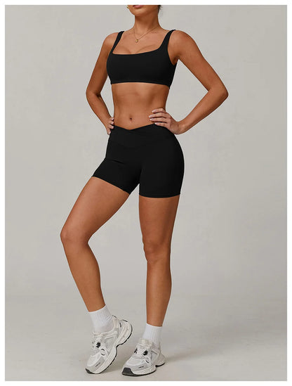 Nuevo conjunto de yoga para mujer, ropa deportiva para gimnasio, sujetador deportivo y pantalones cortos, conjuntos de leggings, atuendos de sensación desnuda, ropa deportiva femenina, chándal