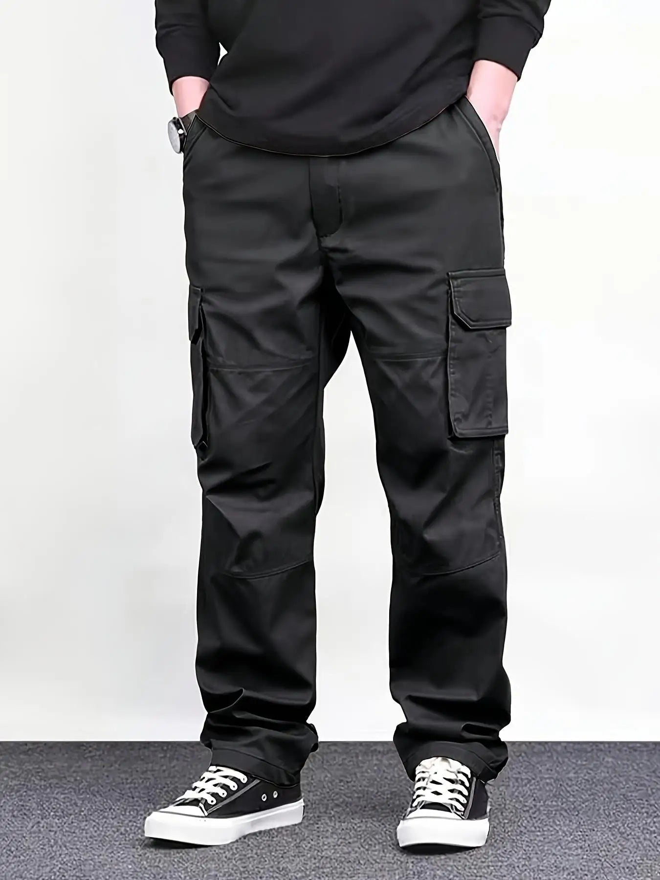 Men's Regular Plain Overalls with Drawstrings and Large Flap Pocket Pantss, Functional Multi-Pocket Straight Pants, Suitable for Holiday, Street, Daily Leisure, Running, Multi-Scenario, Suitable for All Seasons