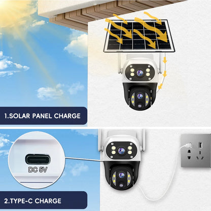 Cámara solar con tarjeta SIM 4G, lente dual de 12 MP, resistente al agua, para exteriores, CCTV, protección de seguridad V380 Pro, batería integrada.